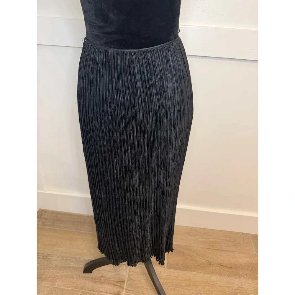 Mary McFadden Couture Black Fortuny Pleated Midi Skirt Mushroom Pleat Vintage 8‎